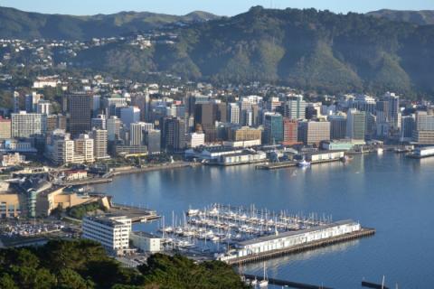 Вид с высоты на порт Веллингтона, Новая Зеландия